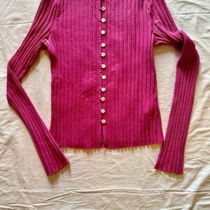 Free People Fuchsia Ribbed Button-Down Shirt